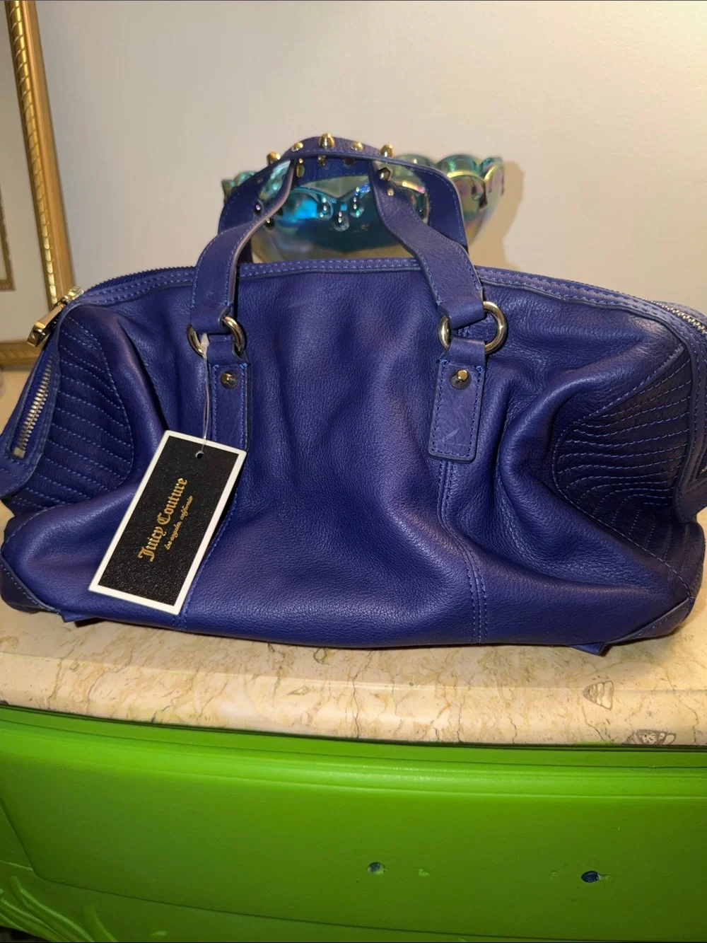 Juicy Couture Blue Leather Satchel with Heart Lock